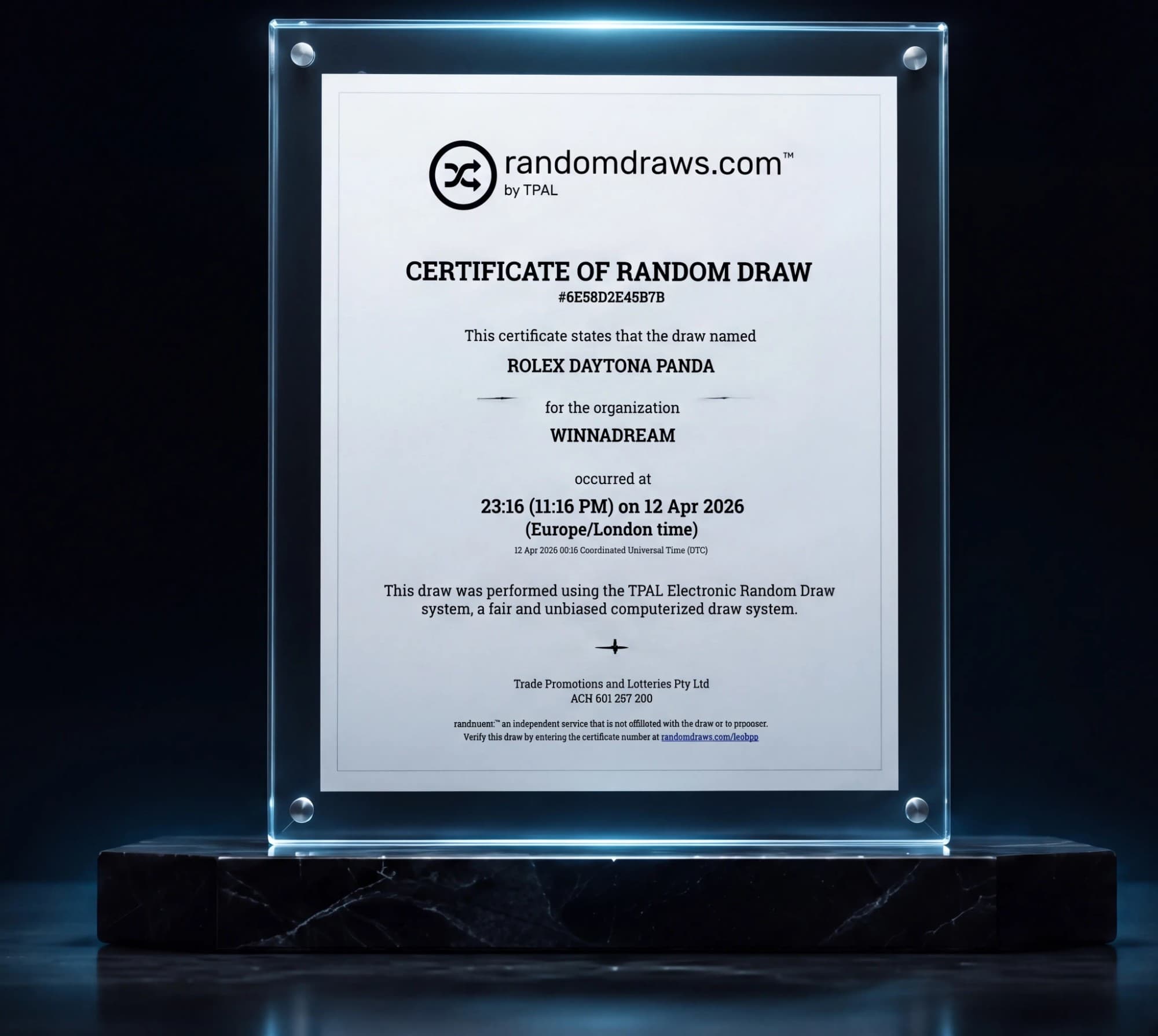 Certificate of Random Draw